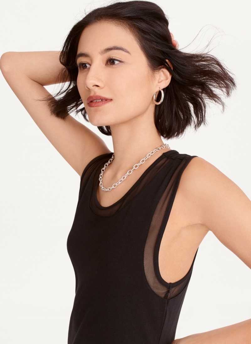 Women's Dkny Sleeveless Mix Media Mesh Midi Dress Black | F4096247