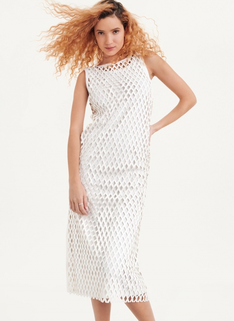 Women's Dkny Sleeveless Perforated A-Line Dress White | I1655221