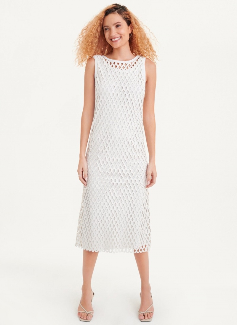 Women\'s Dkny Sleeveless Perforated A-Line Dress White | I1655221