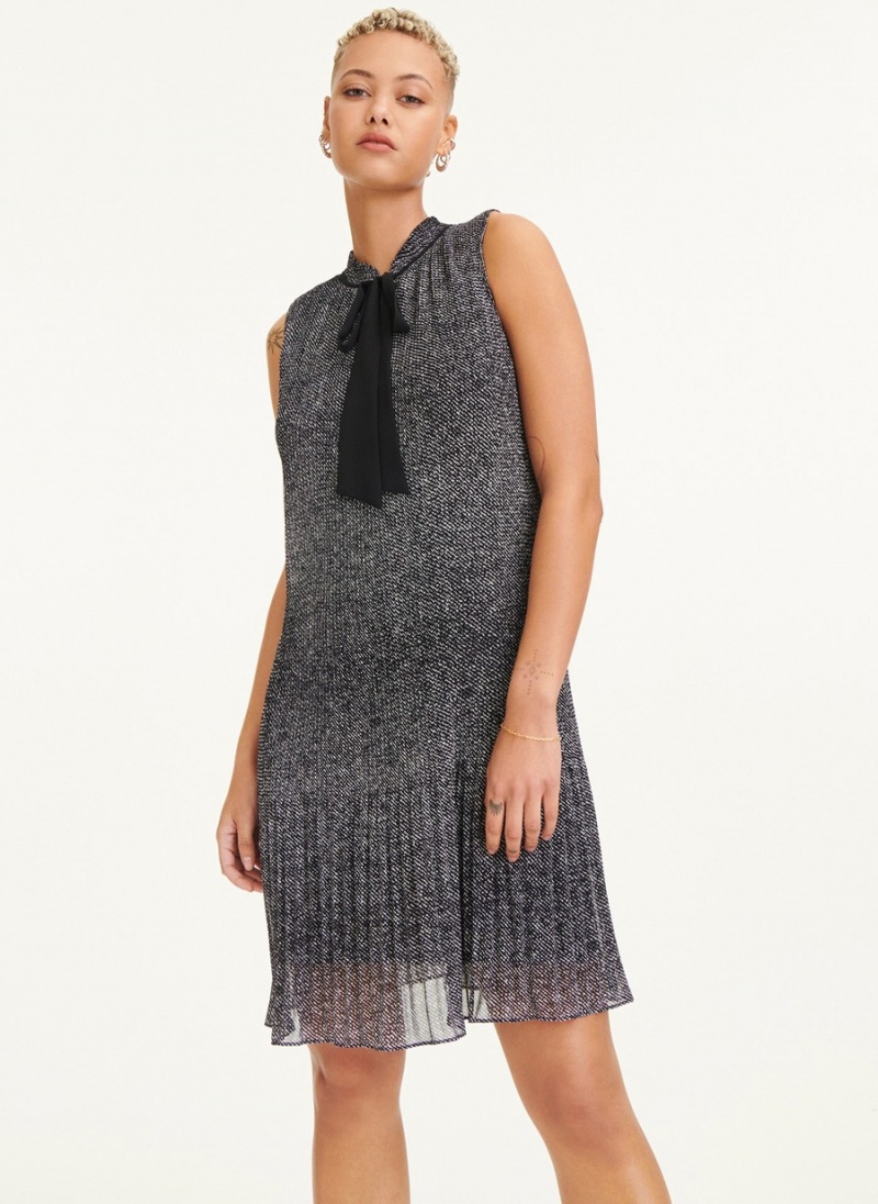 Women's Dkny Sleeveless Pleated Tie Neck Dress Black | L3125641