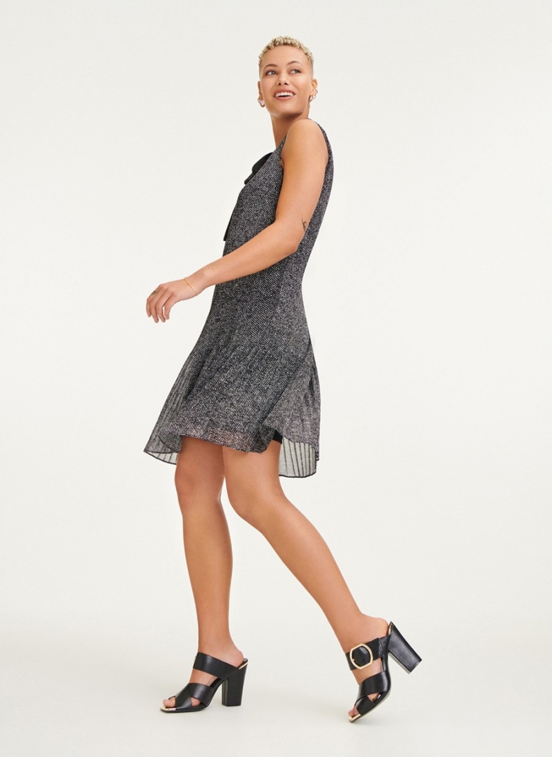 Women's Dkny Sleeveless Pleated Tie Neck Dress Black | L3125641