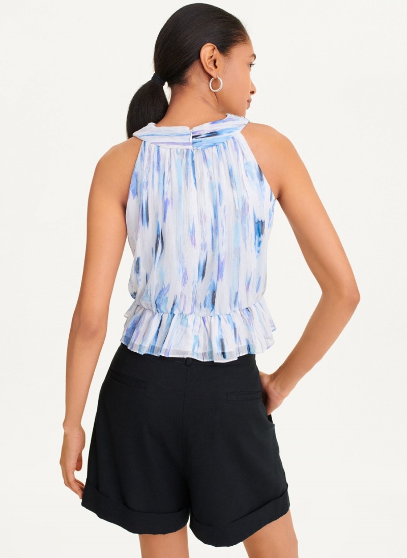 Women's Dkny Sleeveless Printed Chiffon Halter Tank Top White | B9396747