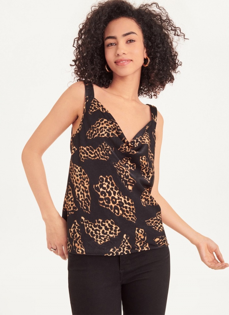 Women's Dkny Sleeveless Printed Satin Blouse Black | Q2455836