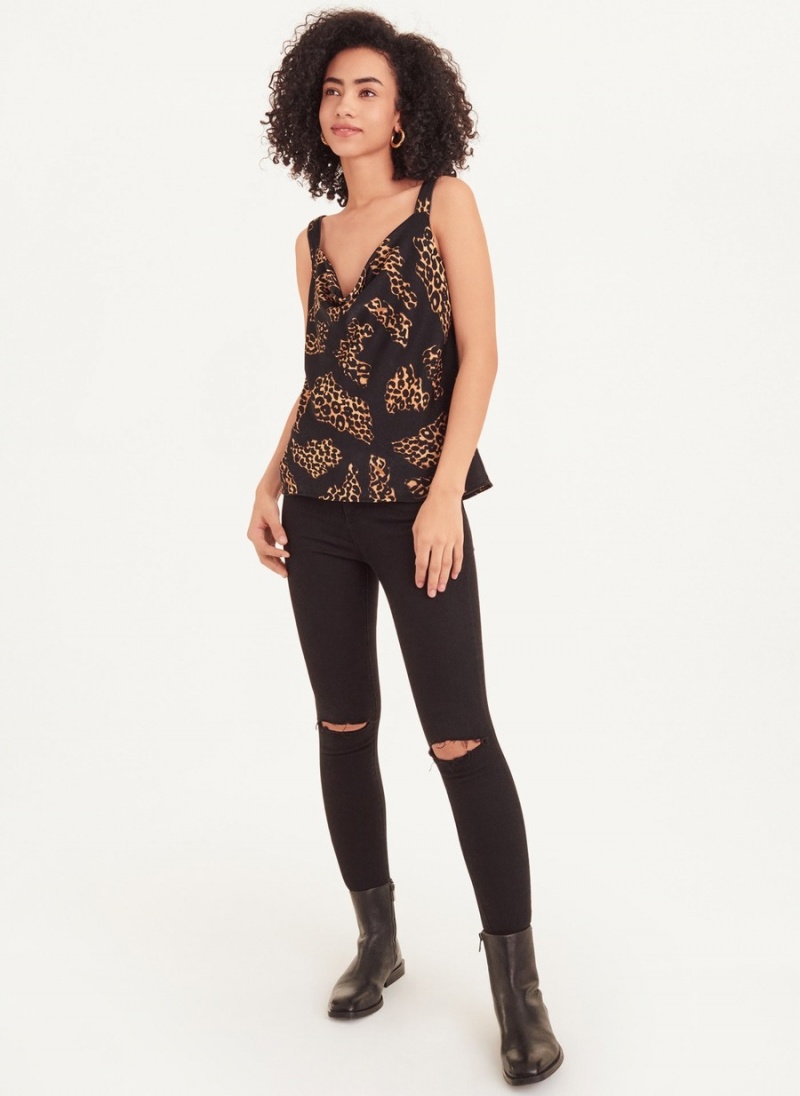 Women\'s Dkny Sleeveless Printed Satin Blouse Black | Q2455836
