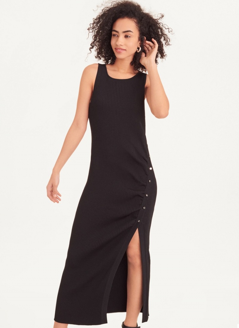 Women's Dkny Sleeveless Rib With Buttons Dress Black | Z9956252