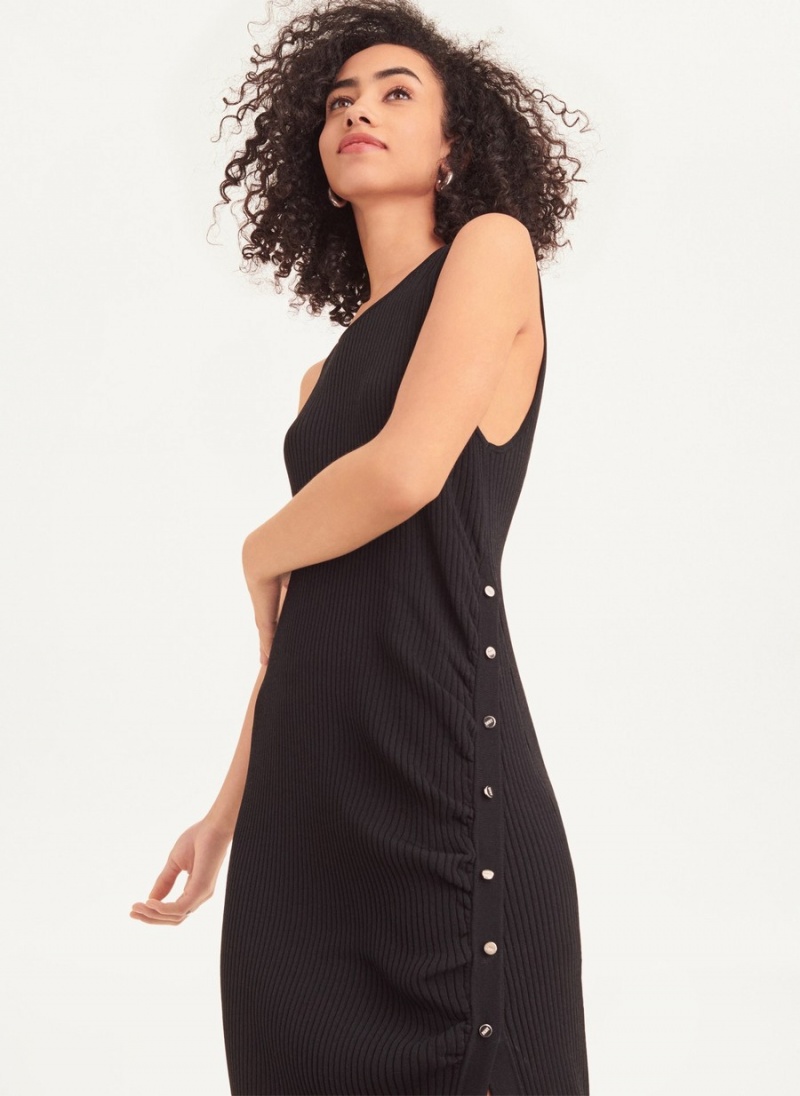 Women's Dkny Sleeveless Rib With Buttons Dress Black | Z9956252