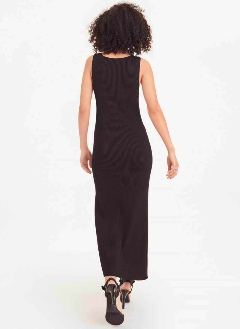 Women's Dkny Sleeveless Rib With Buttons Dress Black | Z9956252