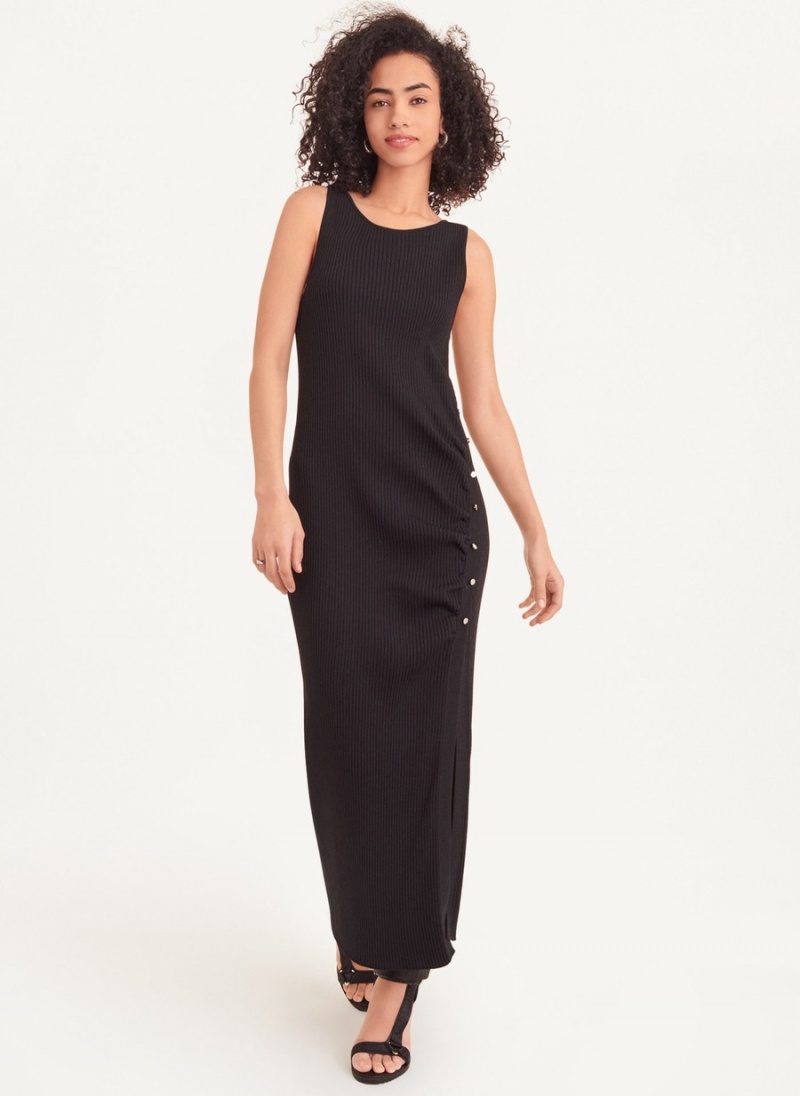 Women\'s Dkny Sleeveless Rib With Buttons Dress Black | Z9956252