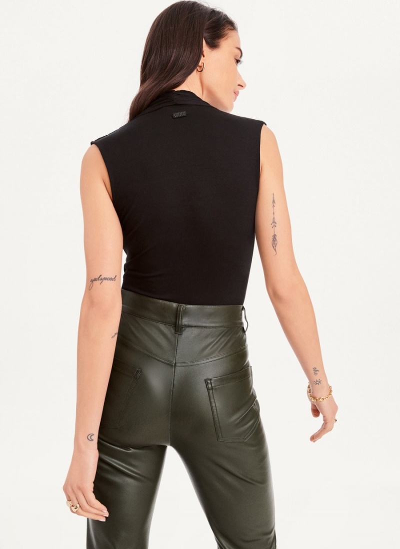 Women's Dkny Sleeveless V-Neck Drape Bodysuit Black | H1477691