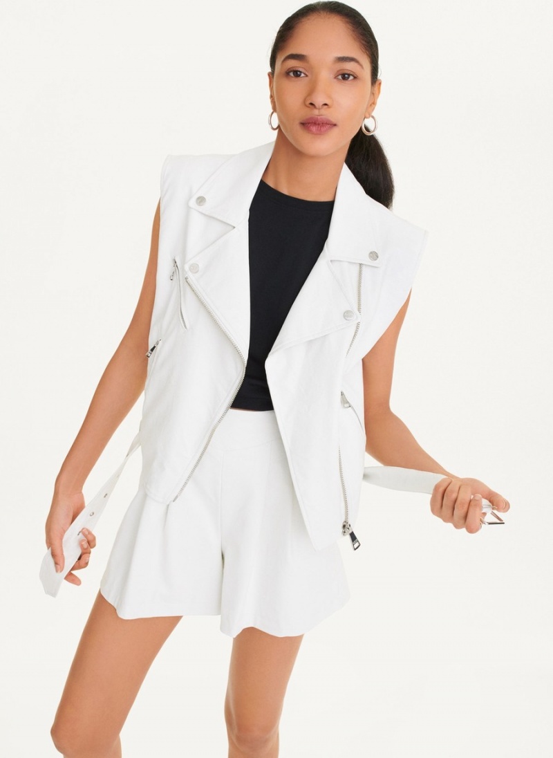Women's Dkny Sleeveless Vegan Leather Moto Vest White | C2333130