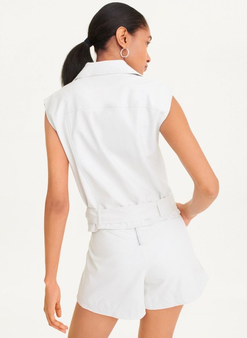 Women's Dkny Sleeveless Vegan Leather Moto Vest White | C2333130