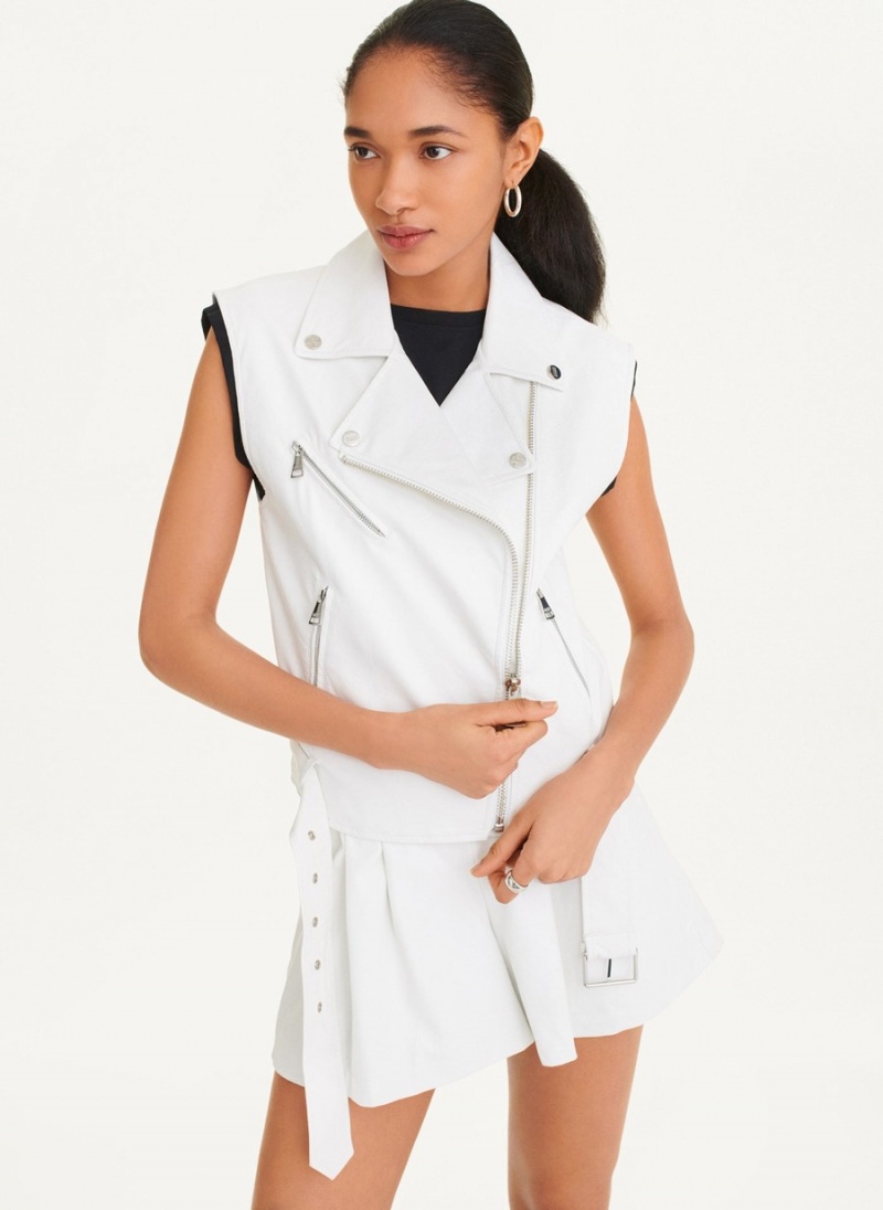 Women's Dkny Sleeveless Vegan Leather Moto Vest White | C2333130