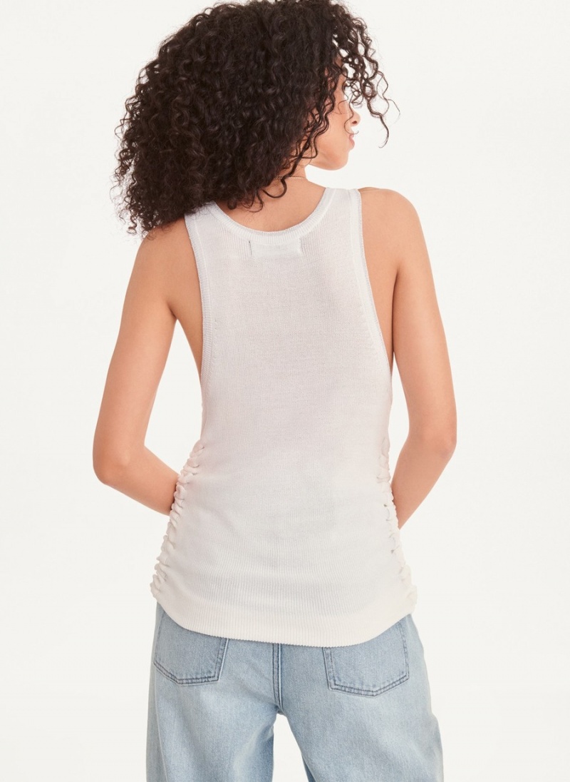 Women's Dkny Sleevless Lurex Trim Ruched Sweater Tank Top White | J8276635