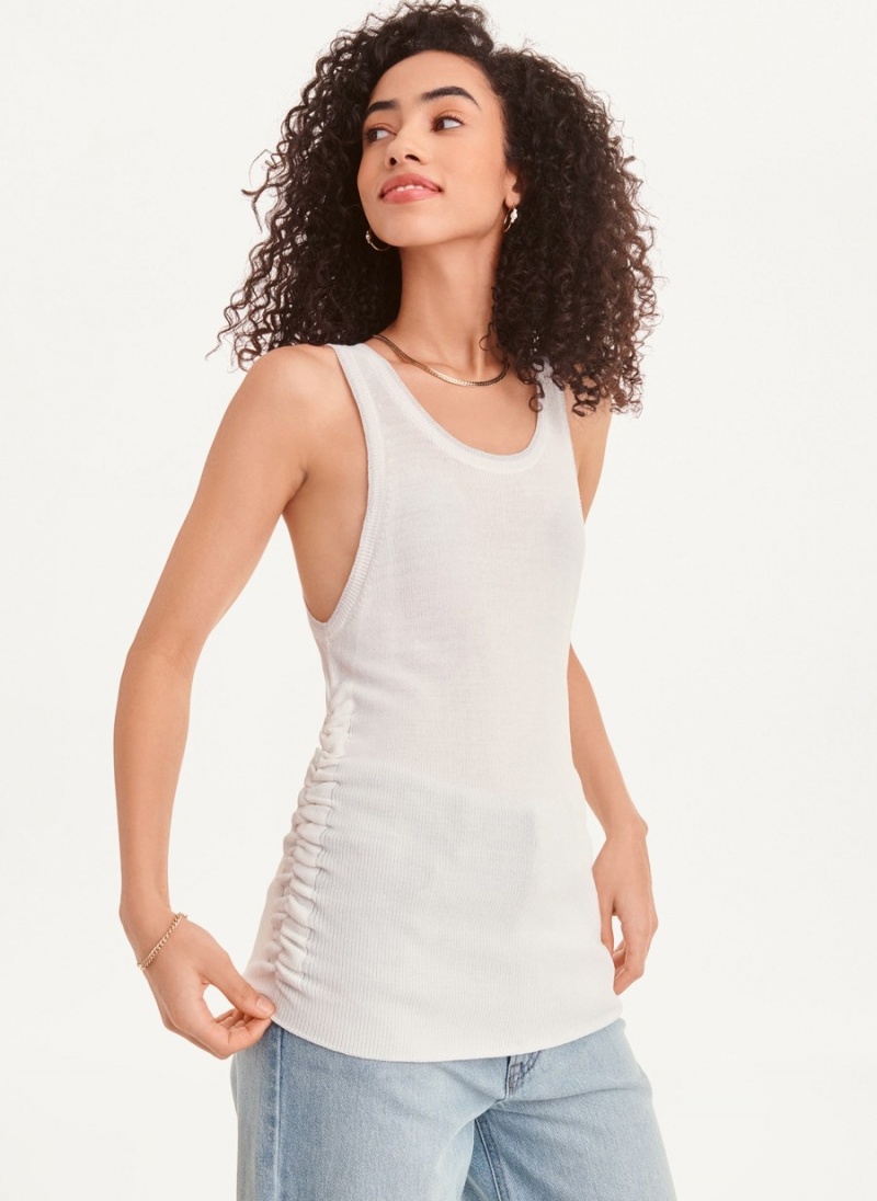 Women's Dkny Sleevless Lurex Trim Ruched Sweater Tank Top White | J8276635