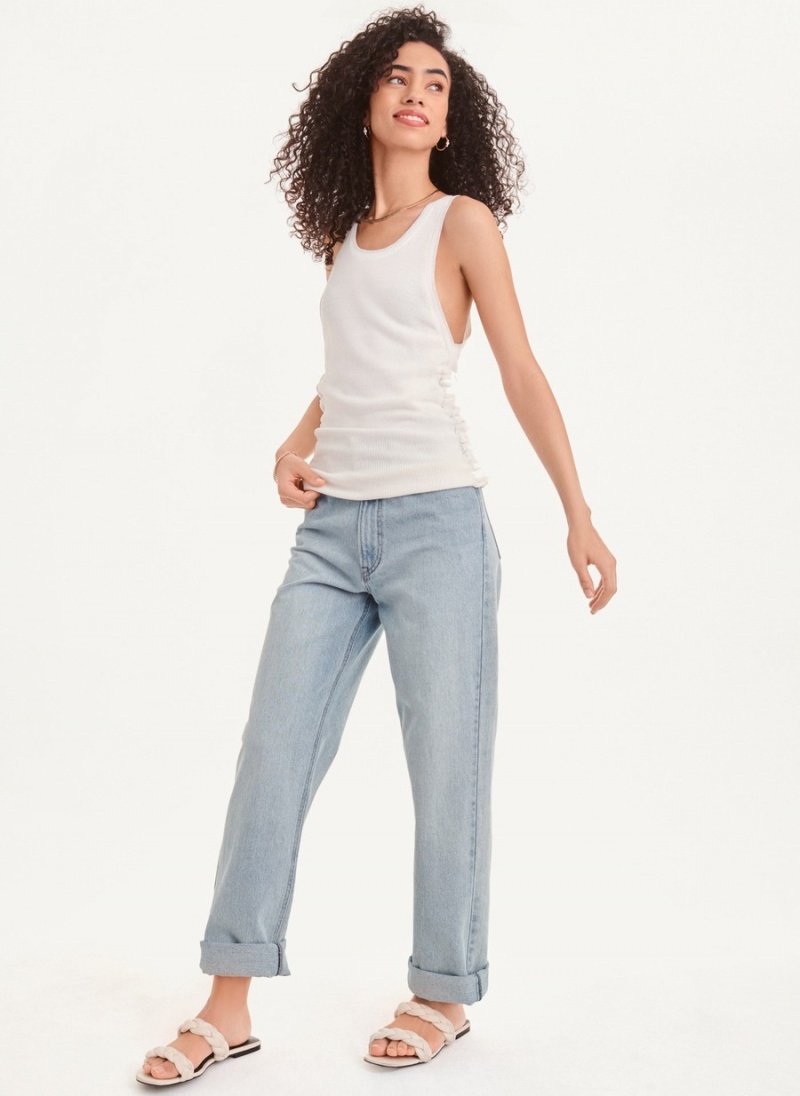 Women\'s Dkny Sleevless Lurex Trim Ruched Sweater Tank Top White | J8276635