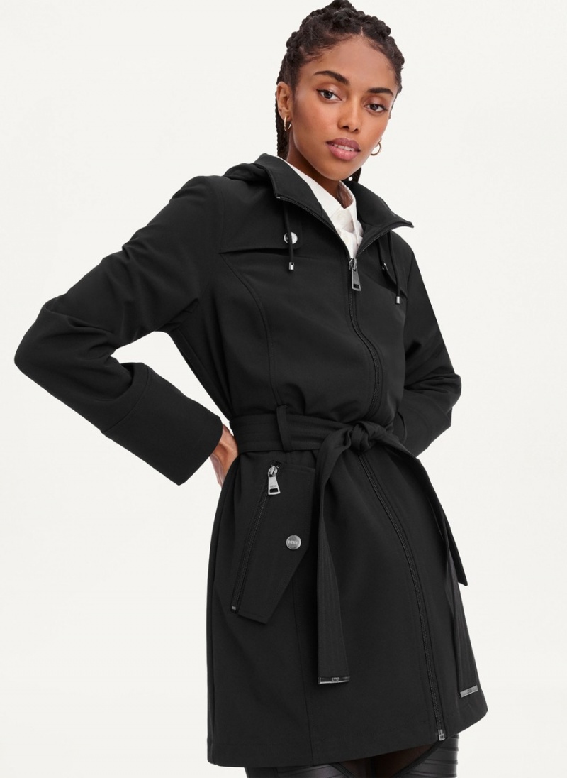 Women\'s Dkny Softshell Meshback With Belt Jackets Black | T0822672