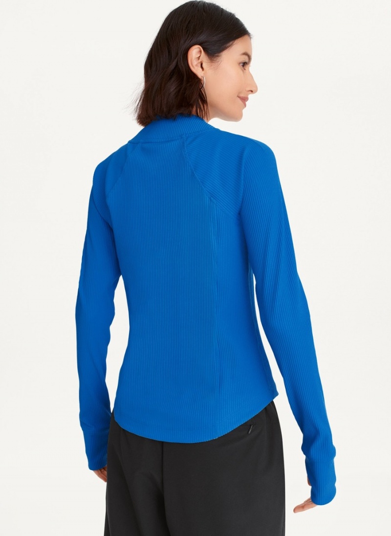 Women's Dkny Solid Rib Full Zip W/ Pockets Jackets Blue | S6212504