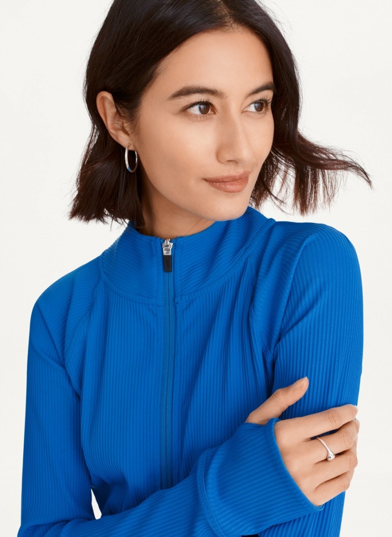 Women's Dkny Solid Rib Full Zip W/ Pockets Jackets Blue | S6212504