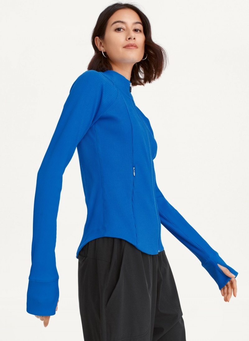 Women's Dkny Solid Rib Full Zip W/ Pockets Jackets Blue | S6212504