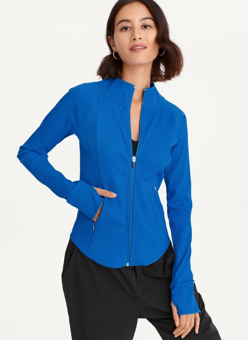 Women's Dkny Solid Rib Full Zip W/ Pockets Jackets Blue | S6212504