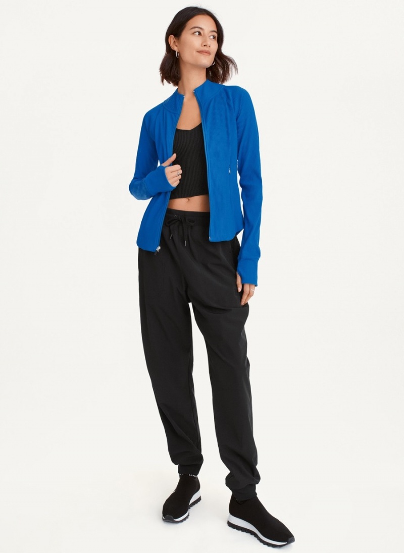 Women\'s Dkny Solid Rib Full Zip W/ Pockets Jackets Blue | S6212504