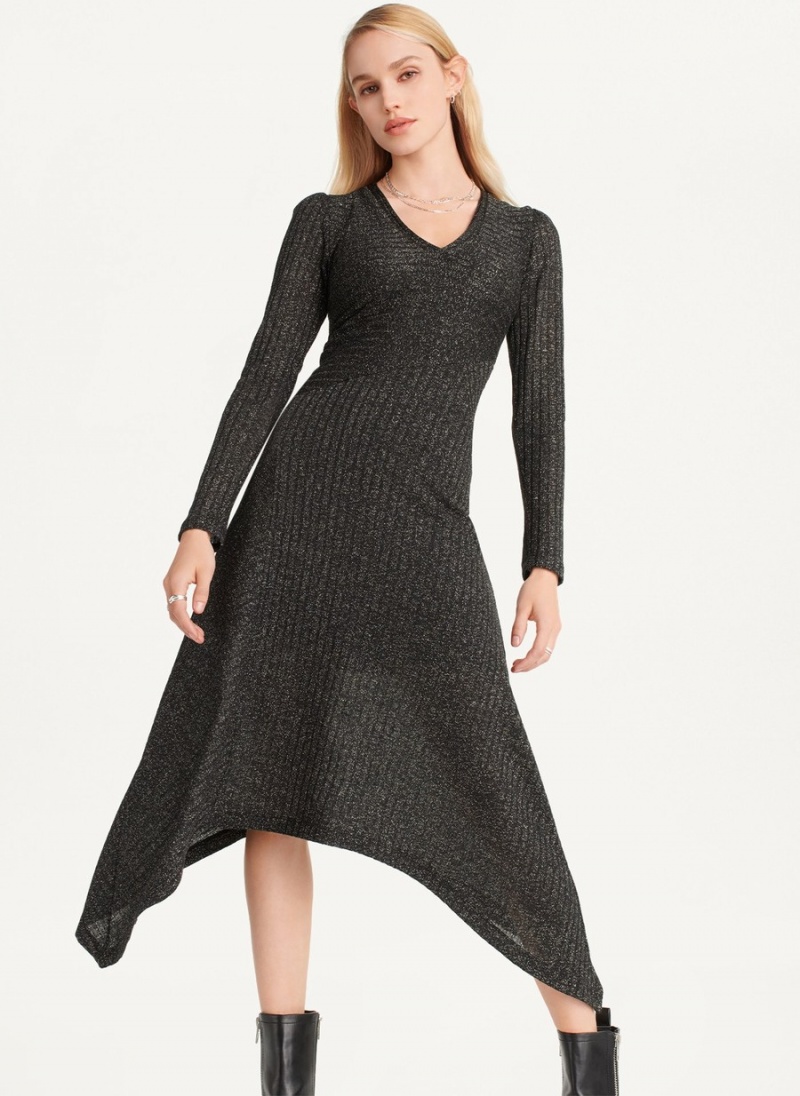 Women's Dkny Sparkle Ribbed Midi Dress Black | W5844185
