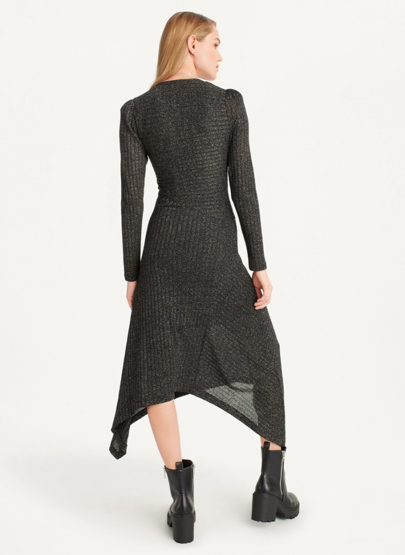 Women's Dkny Sparkle Ribbed Midi Dress Black | W5844185