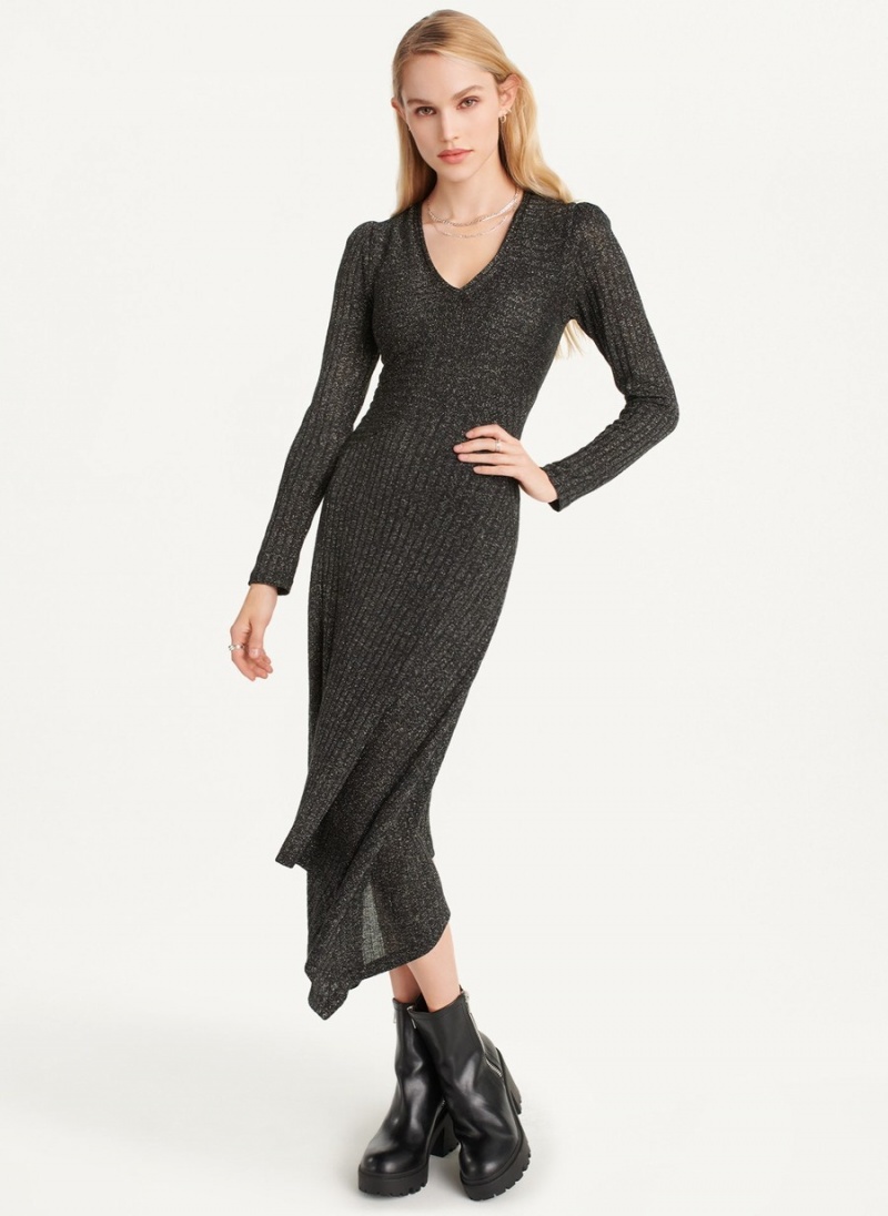 Women\'s Dkny Sparkle Ribbed Midi Dress Black | W5844185