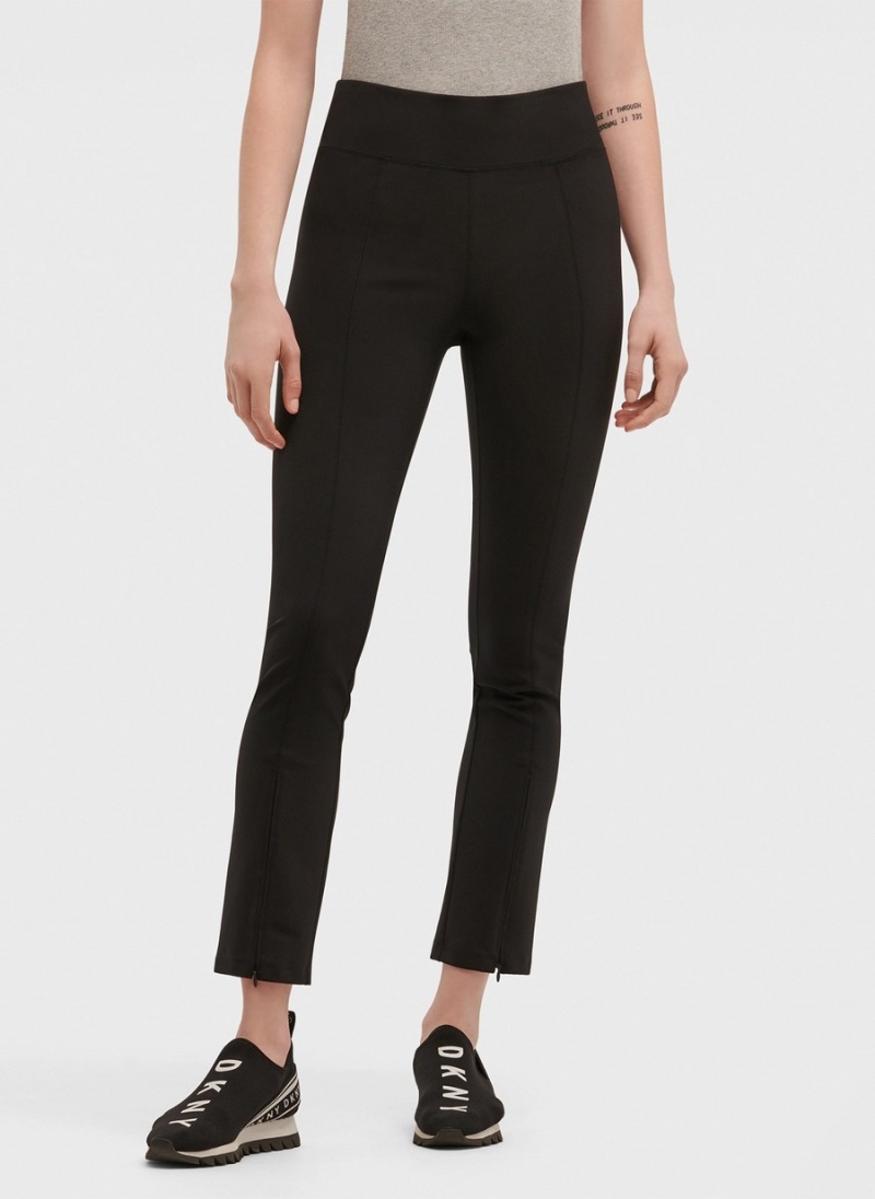 Women's Dkny Split Seam Compression With Zippers Leggings Black | J7484835