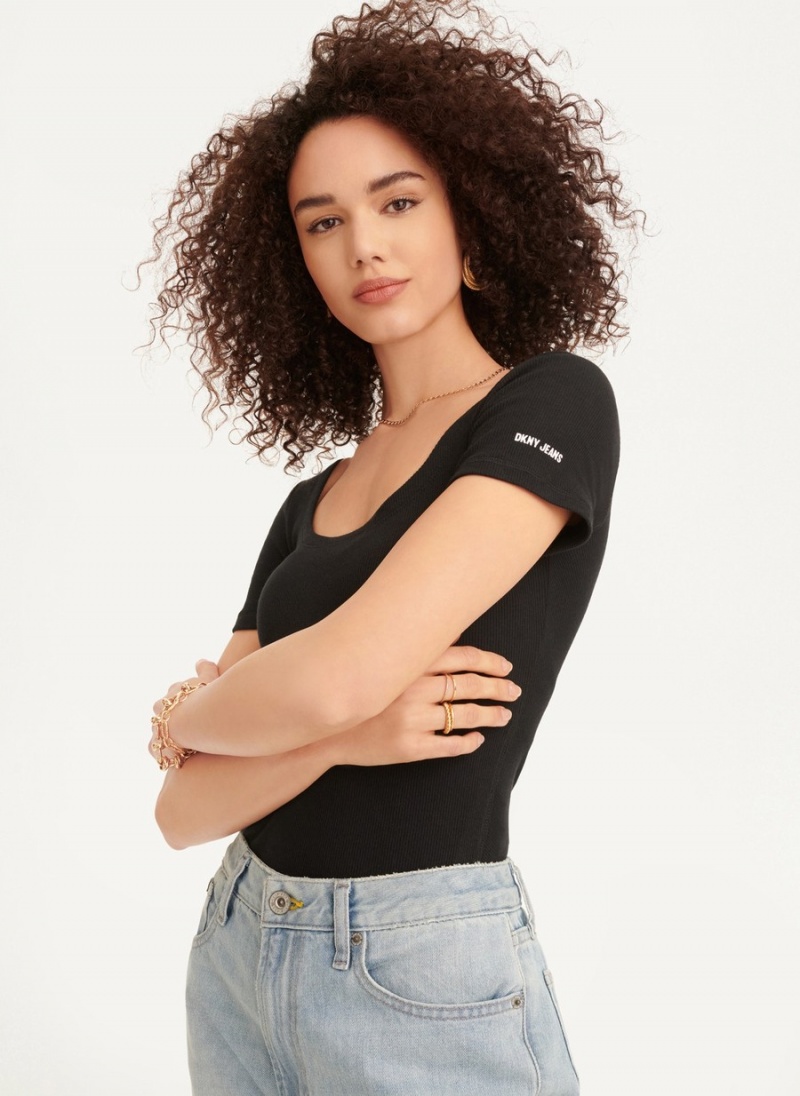 Women's Dkny Square Neck Bodysuit Black | I5343580