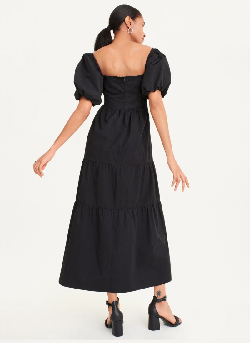 Women's Dkny Square Neck Tiered Poplin Dress Black | M4440266