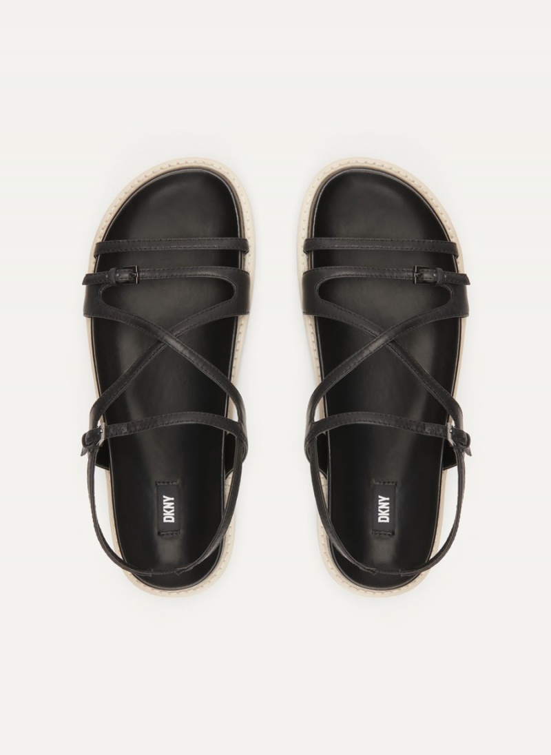 Women's Dkny Strappy Flat Form Sandals Black | P1351655