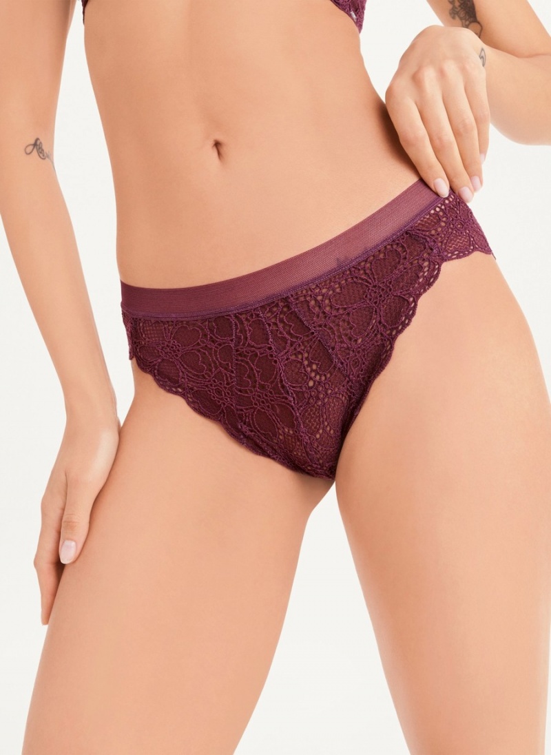 Women's Dkny Superior Lace Brazilian Bikinis Burgundy | I6161918
