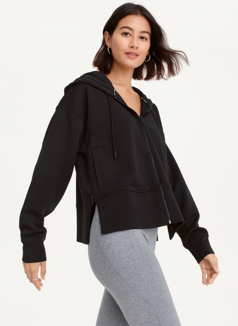 Women's Dkny Tech Ottoman Full Zip With Pockets Hoodie Black | G2674785