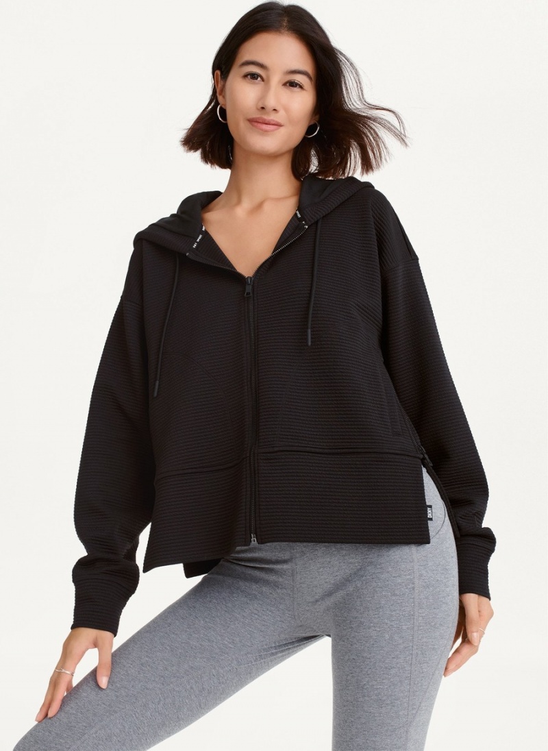 Women's Dkny Tech Ottoman Full Zip With Pockets Hoodie Black | G2674785