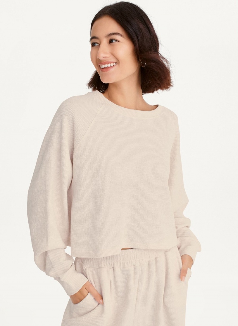 Women's Dkny Tech Slub Cropped Pullover White | K5476194