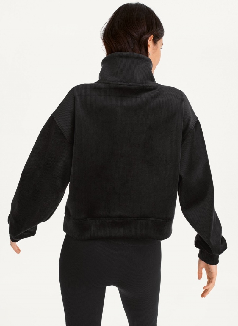 Women's Dkny Tech Velour Rib Half Zip W/ Kanga Pocket Pullover Black | T3227128