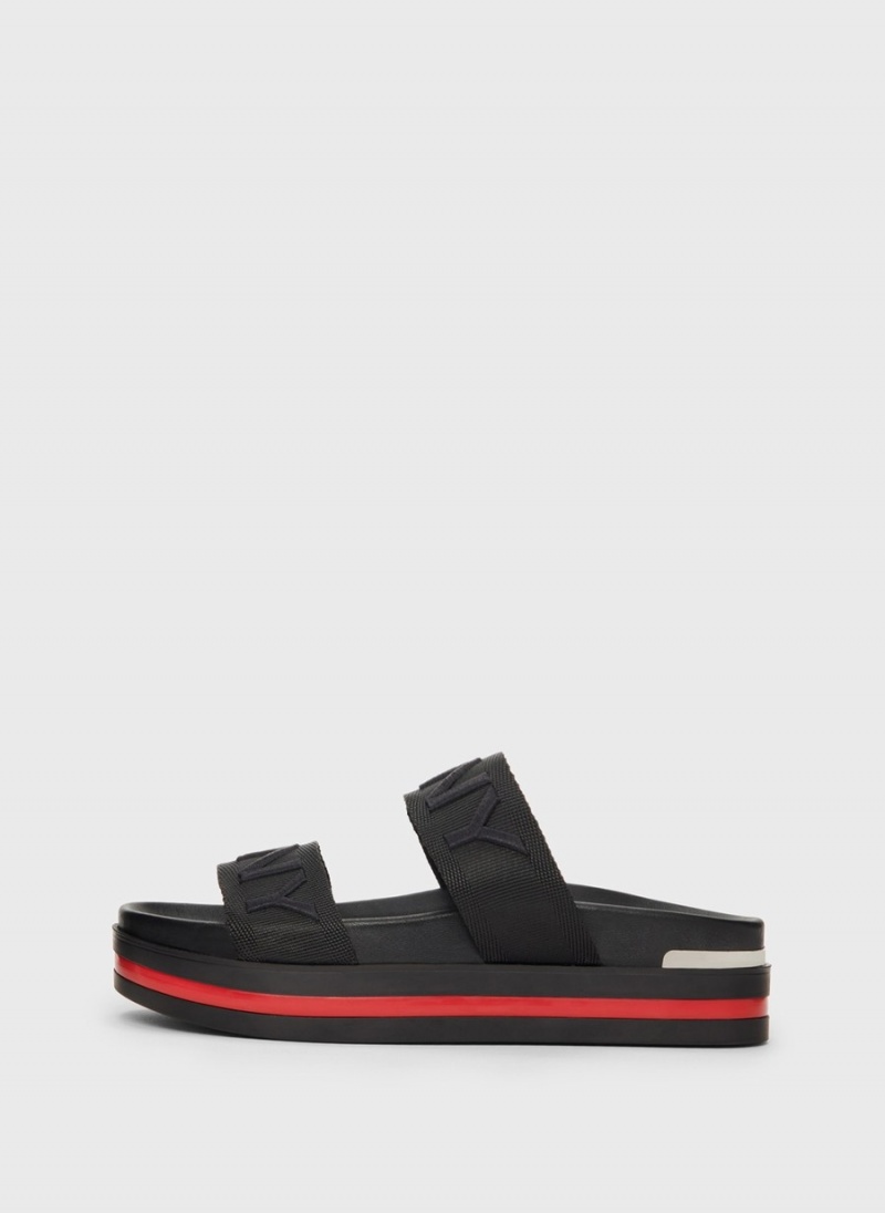 Women\'s Dkny Tee Double-Strap Sandals Black | D4571394