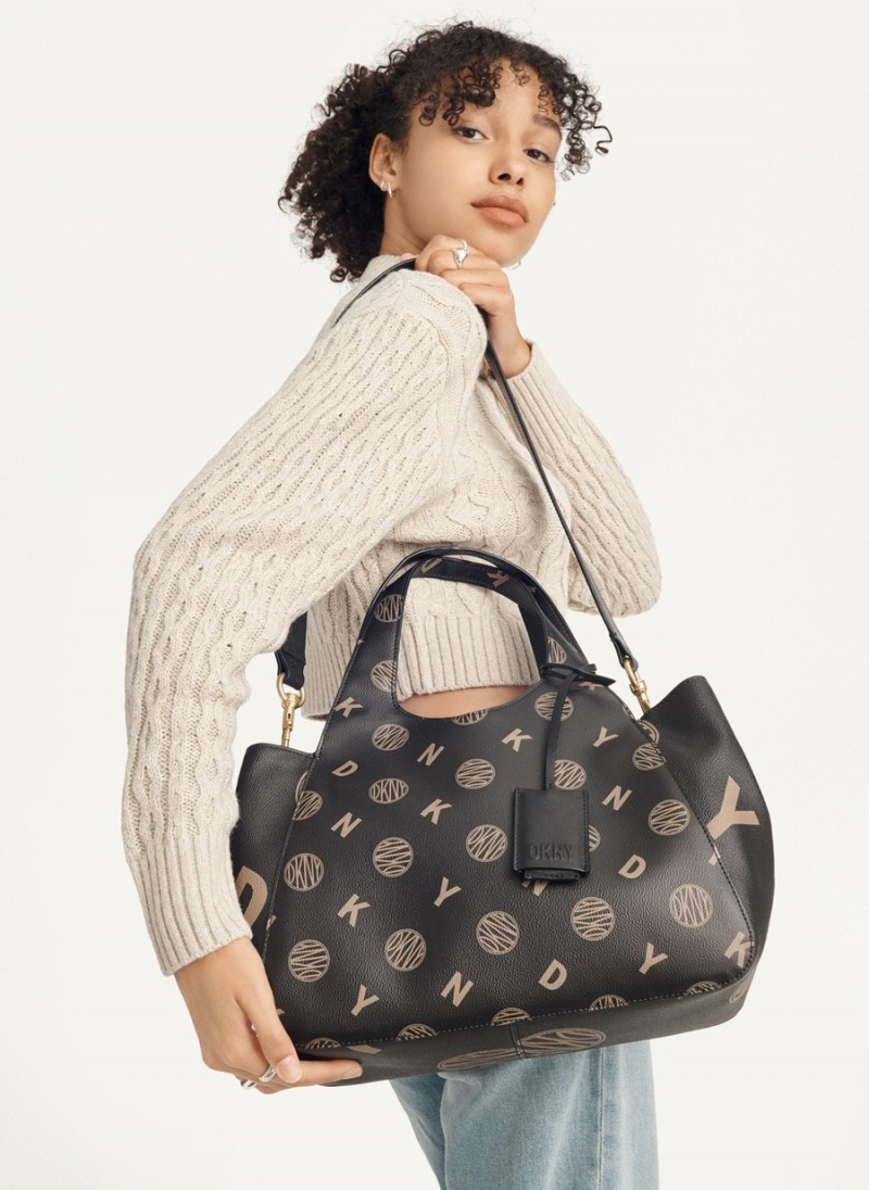Women's Dkny The Medium Logo Effortless Satchel Bags Black | J0771217