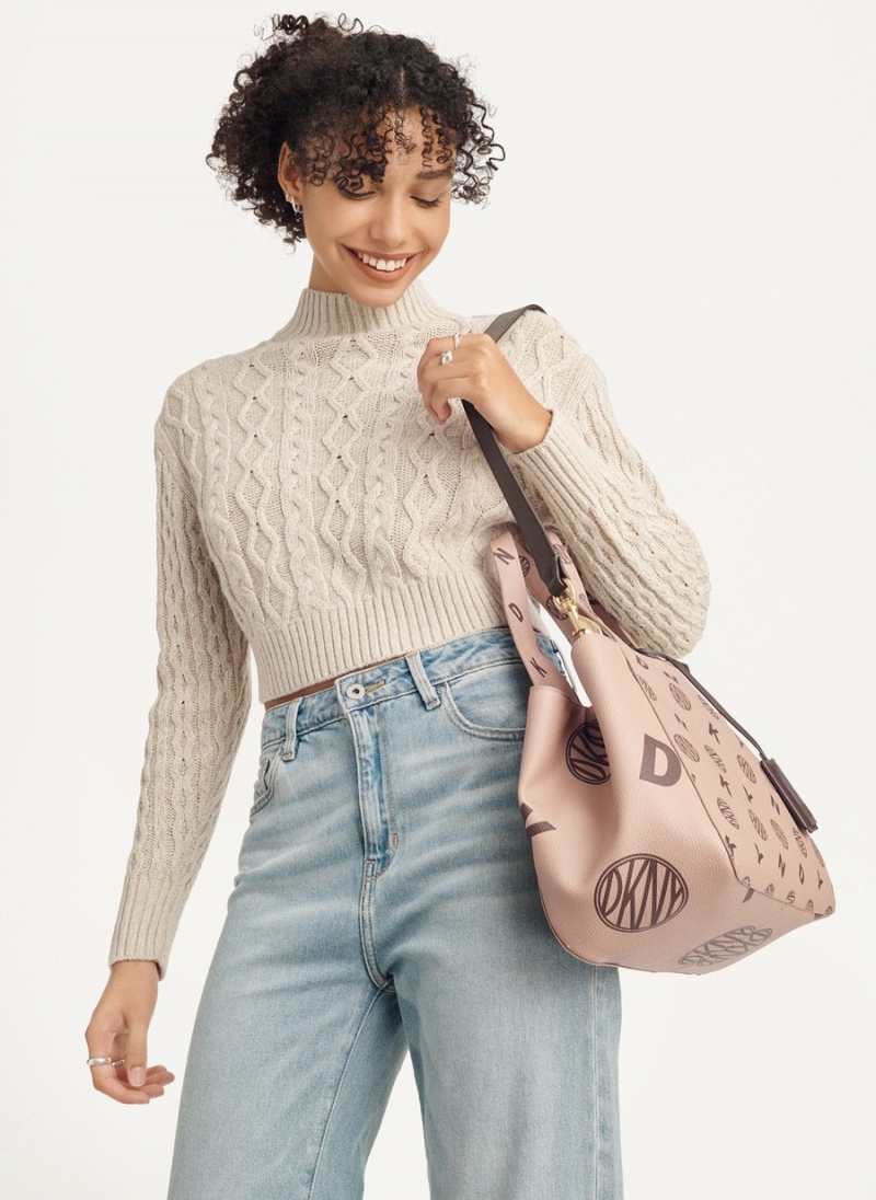 Women's Dkny The Medium Logo Effortless Tote Bags Beige | W2835163