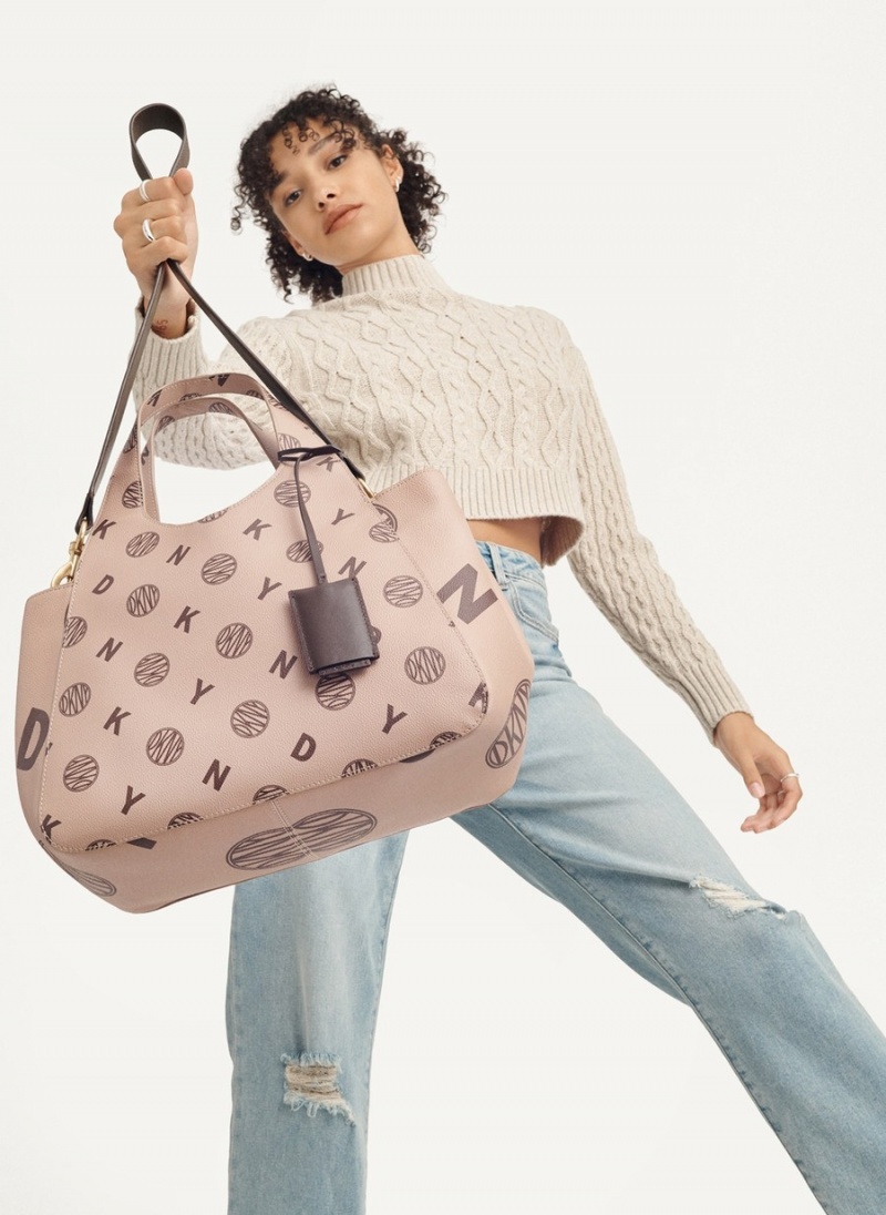 Women's Dkny The Medium Logo Effortless Tote Bags Beige | W2835163