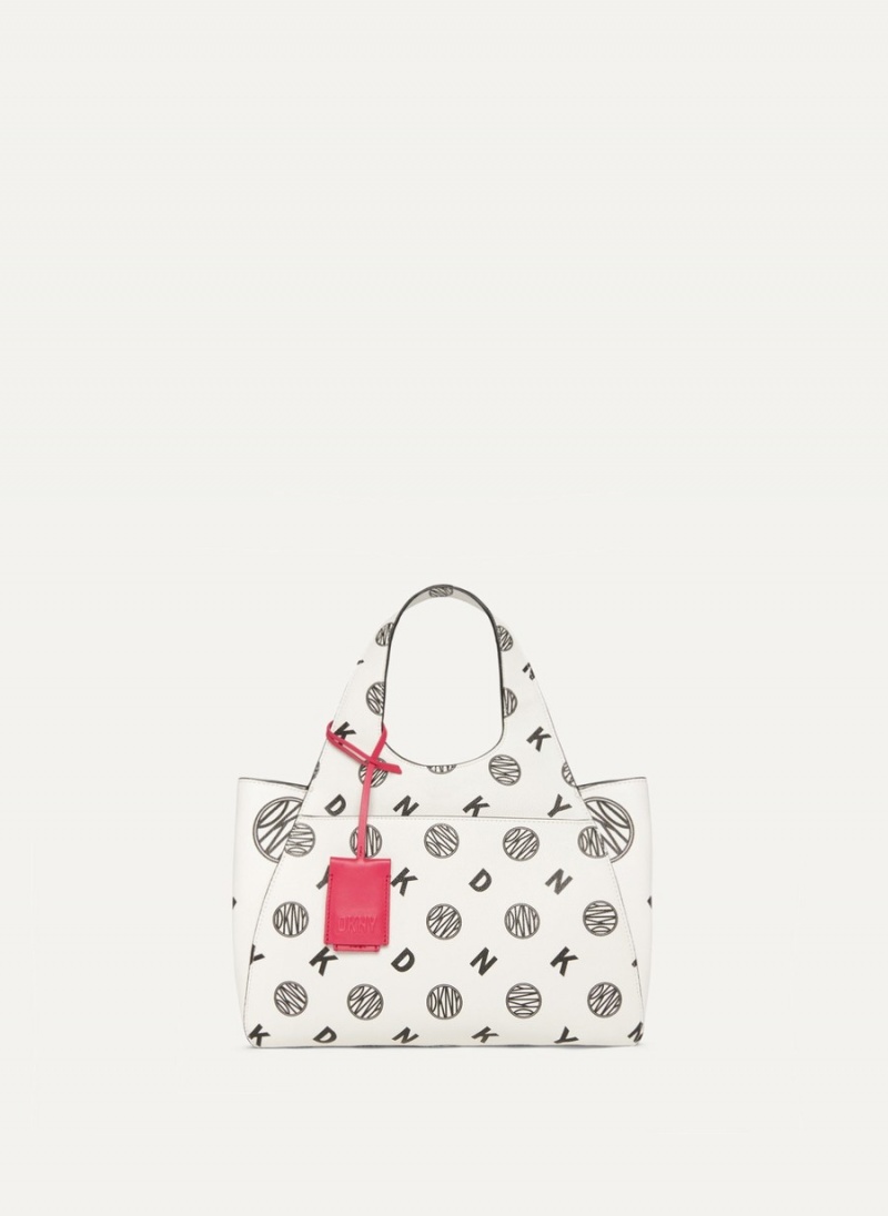 Women's Dkny The Medium Logo Effortless Tote Bags White | K6959235