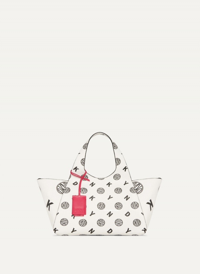 Women\'s Dkny The Medium Logo Effortless Tote Bags White | K6959235