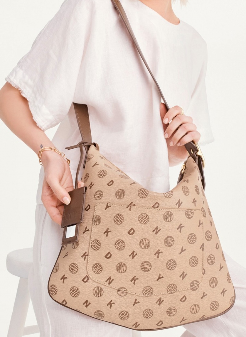Women's Dkny The Medium Logo Optimist Shoulder Bags Beige | X0654411