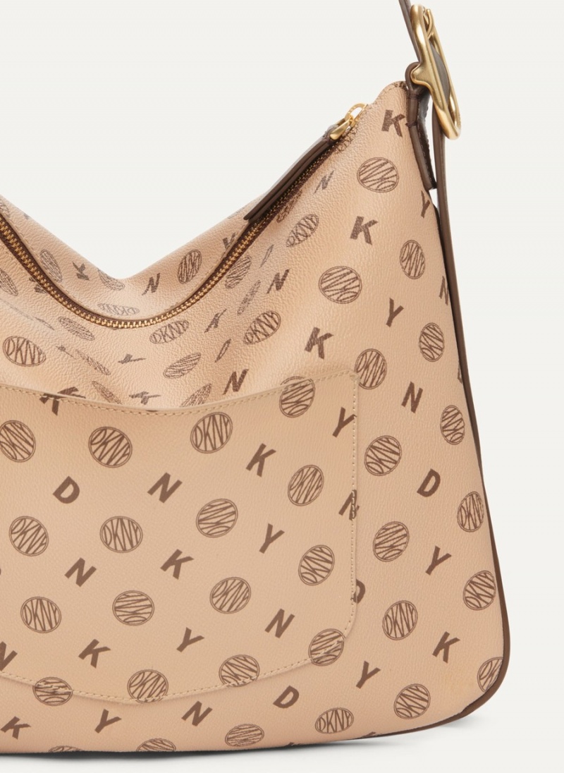 Women's Dkny The Medium Logo Optimist Shoulder Bags Beige | X0654411