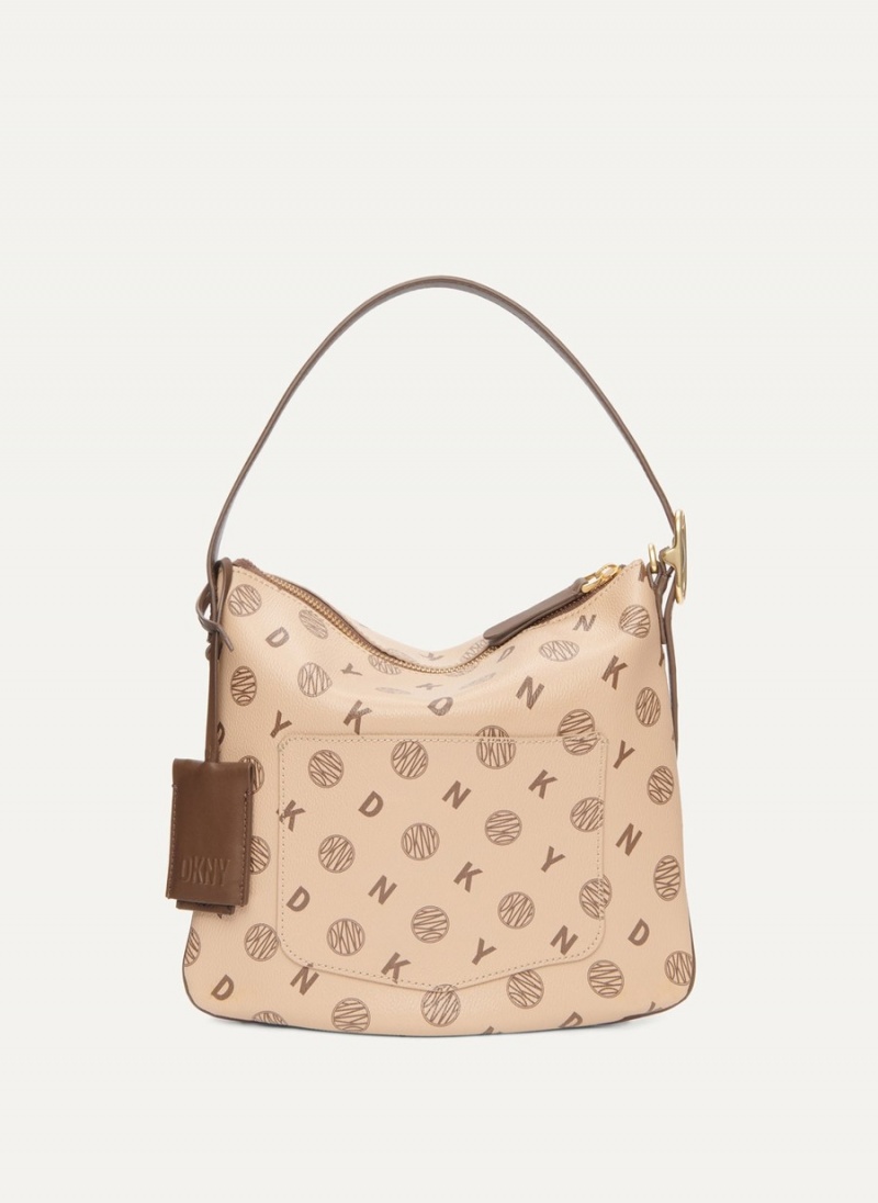 Women's Dkny The Medium Logo Optimist Shoulder Bags Beige | X0654411