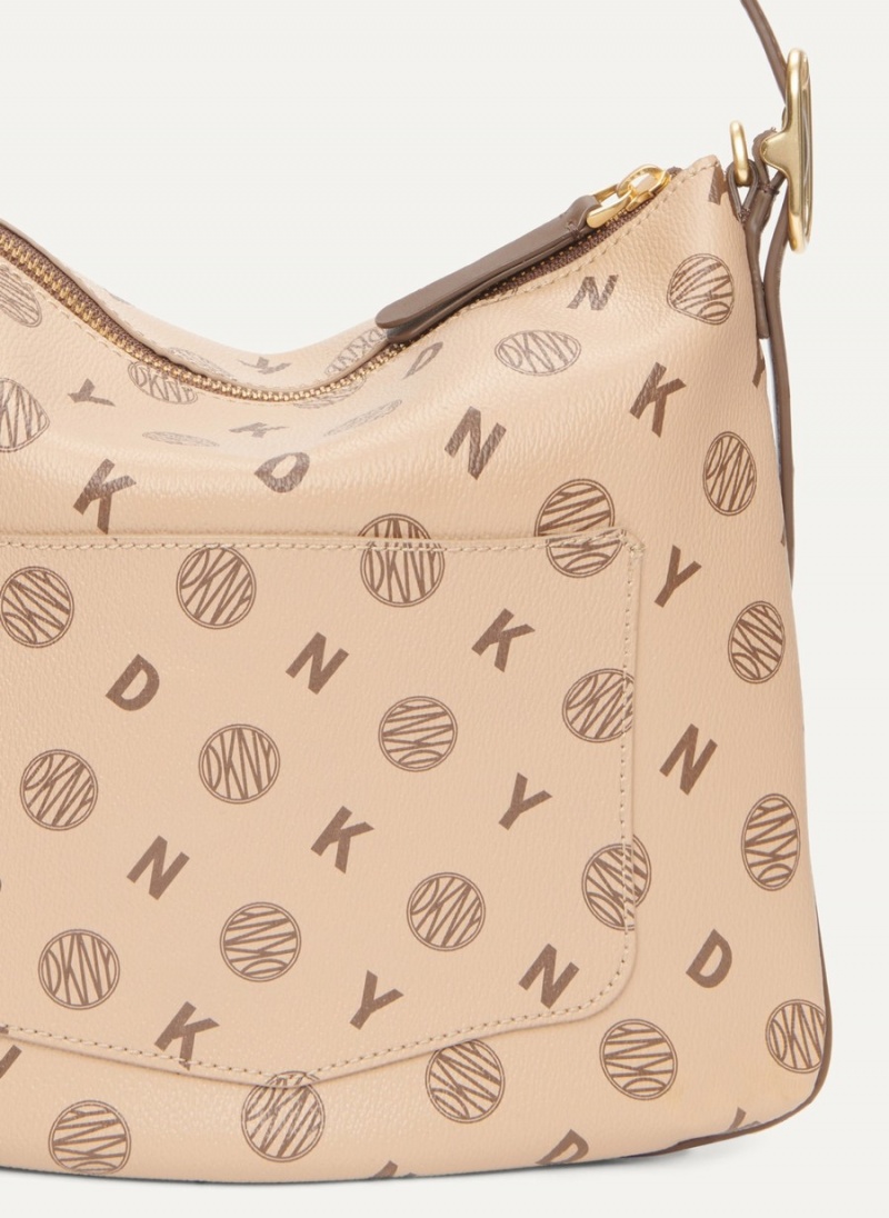 Women's Dkny The Medium Logo Optimist Shoulder Bags Beige | X0654411
