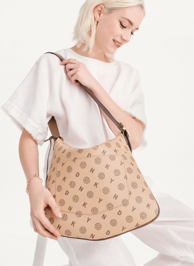 Women's Dkny The Medium Logo Optimist Shoulder Bags Beige | X0654411