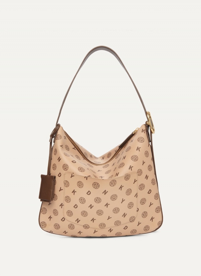 Women\'s Dkny The Medium Logo Optimist Shoulder Bags Beige | X0654411