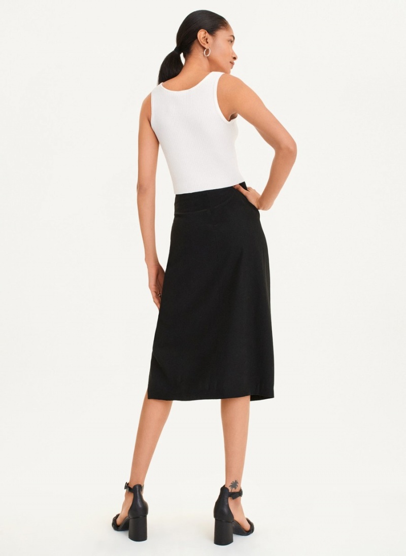 Women's Dkny Tie Front Midi Skirts Black | O2381735